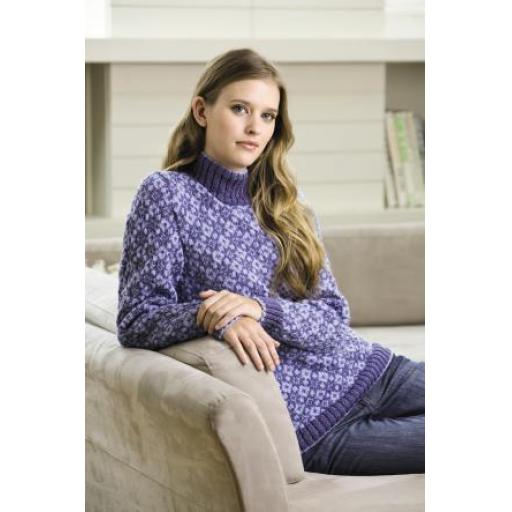 Patons 3635: Fairisle jumper with high neck with sleeveless waistcoat version