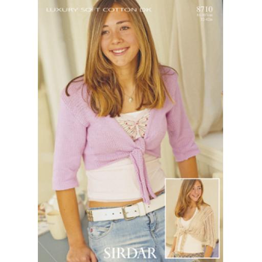 Sirdar 8710: Tie front length sleeves short cardigan