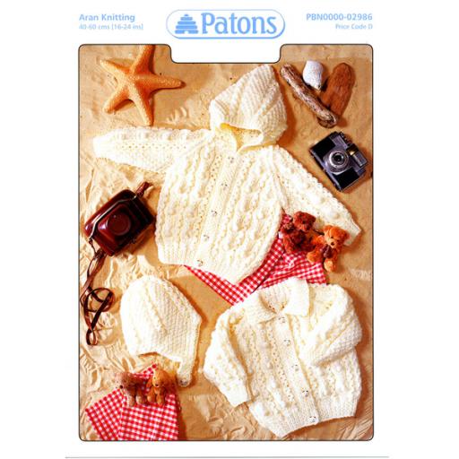 Patons 2986: Aran cardigans with collar or hood versions