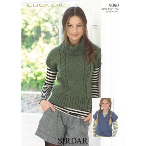Sirdar 9090: Sleeveless top with roll neck or V neck versions