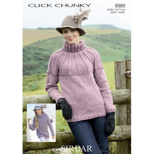 Sirdar 8989: Saddle yoked jumper with roll neck