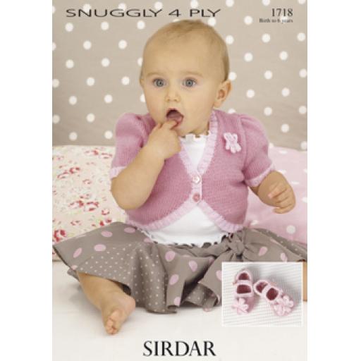 Sirdar 1718: Short-sleeved cardigan with contrast ribbed edging and flower decorations