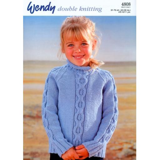 Wendy 4808:Child's raglan cabled sweater