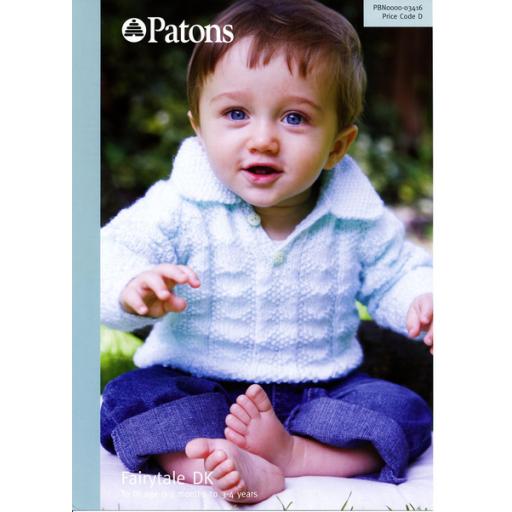Patons 3416: Button-necked jumper with a moss stitch collar.