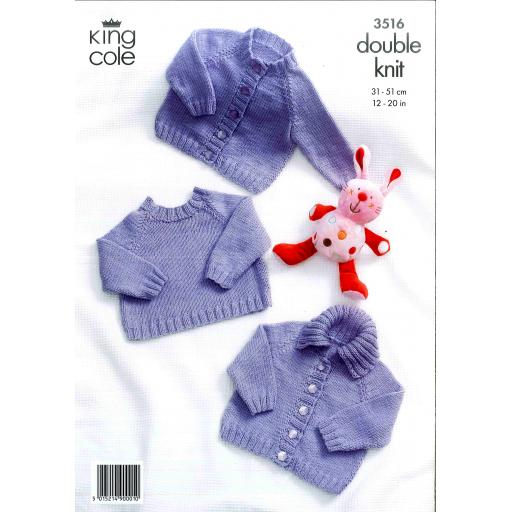 King Cole 3516:Plain raglan jumper and cardigans in Cottonsoft DK