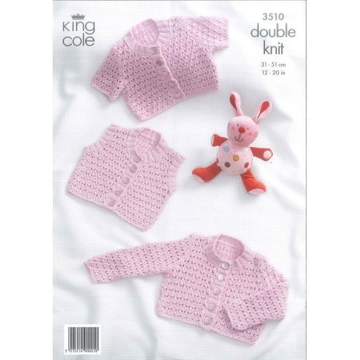 King Cole 3510:Lacy baby cardigans in Cottonsoft DK