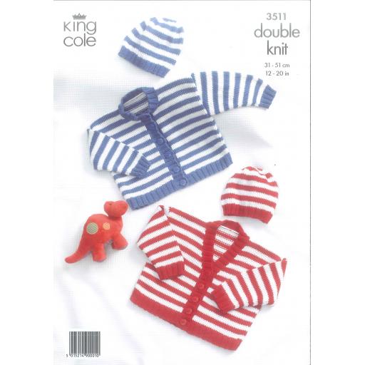 King Cole 3511:Stripedbaby cardigans and hats in Cottonsoft DK