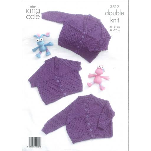 King Cole 3512: Baby cardigans with raglan sleeves in Cottonsoft DK