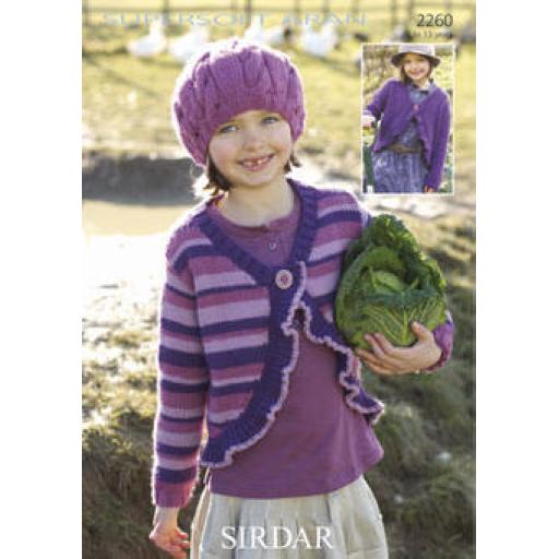 Sirdar 2260: Ruffled cardigan with cable beret